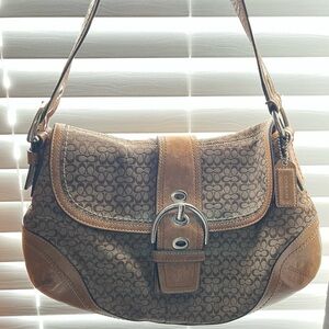 Vintage Coach Buckle Soho Brown Signature Shoulder Bag F10926 Purse